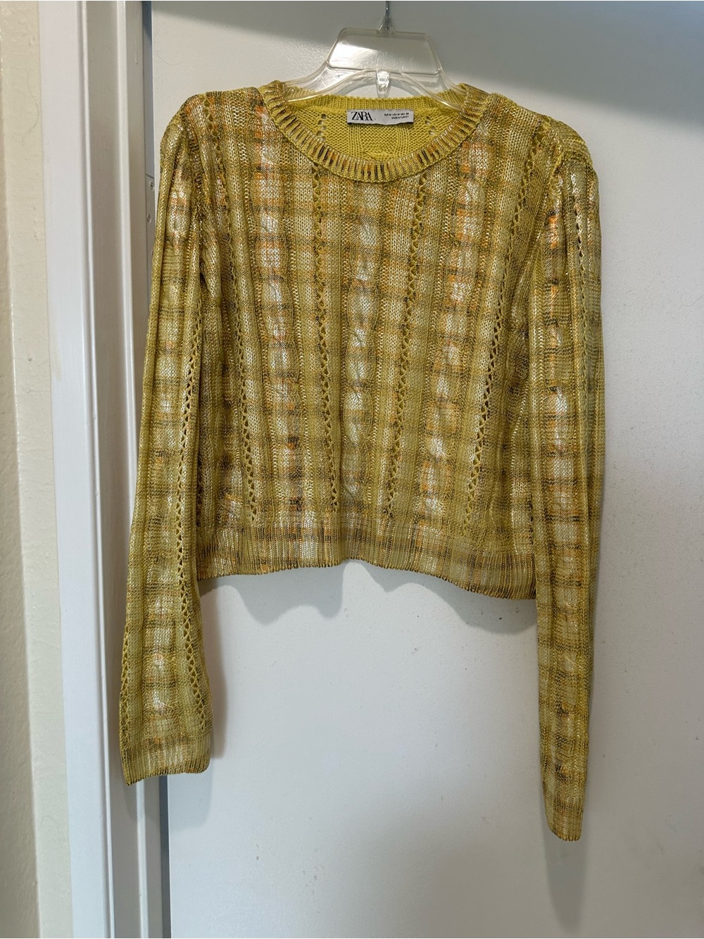 Zara Yellow Openwork Knit Sweater